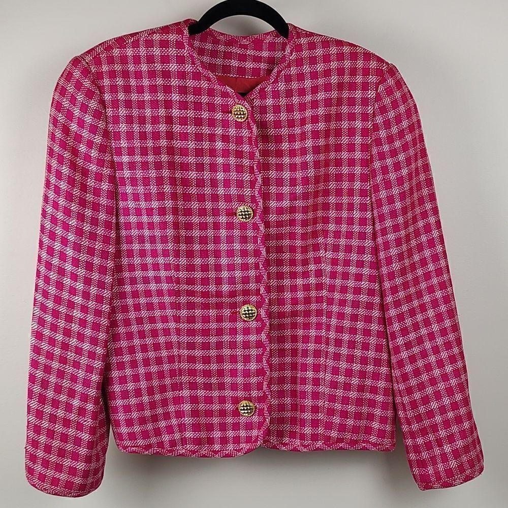 Pink Silk Lady Jacket Long Sleeve Blazer  Size 12 Gold Buttons Old Money Classic